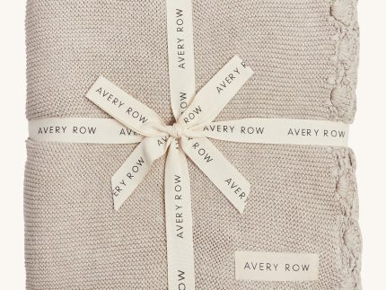 Avery Row Scallop Knit Organic Baby Blanket - Stone