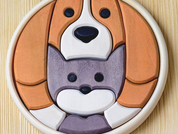 Bumbu Dog & Cat Round Wooden Puzzle