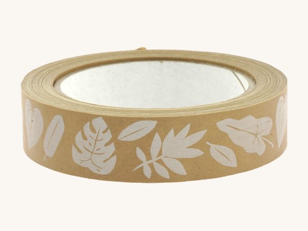 Babipur Kraft Eco Paper Tape - White Leaves