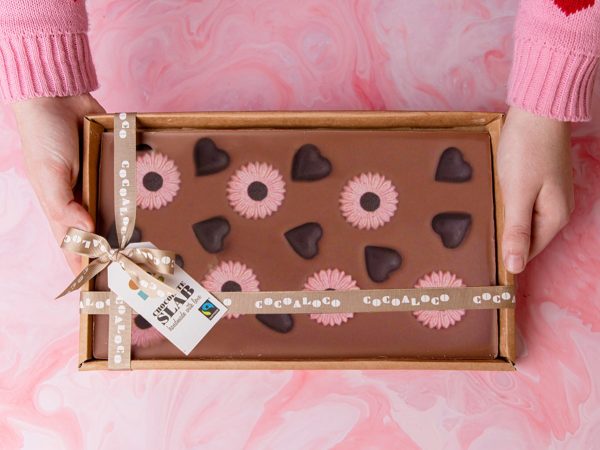 Cocoa Loco Fairtrade Milk Chocolate Hearts & Flowers Slab 500g