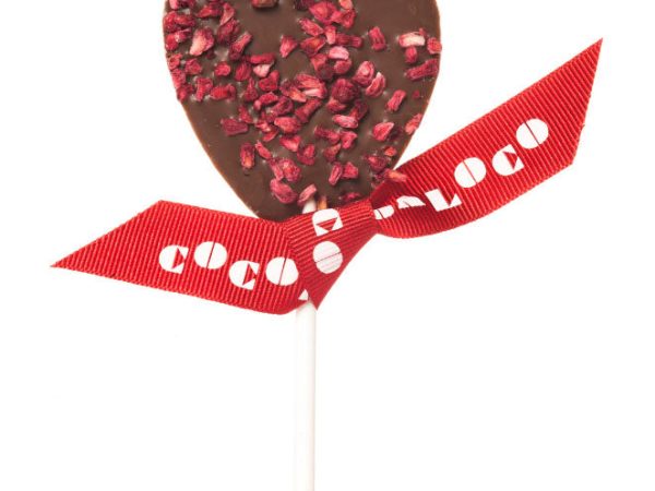 Cocoa Loco Milk Chocolate & Raspberry Heart Lolly