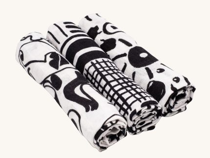 Etta Loves Organic Muslin Squares 3 Pack - Drawing Print