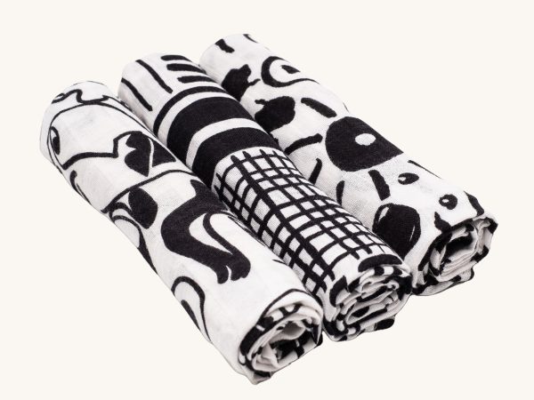 Etta Loves Organic Muslin Squares 3 Pack - Drawing Print