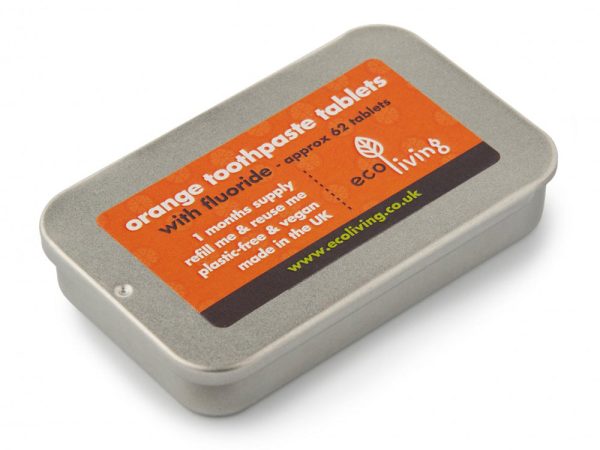 Ecoliving Orange Flavoured Fluoride Toothpaste Tablets - 1 Month Refillable Tin