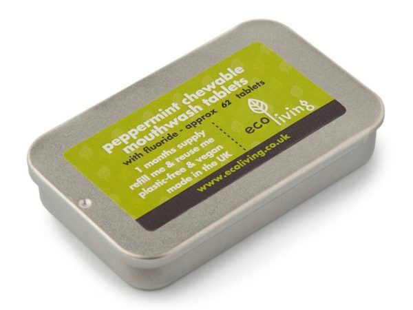 Ecoliving Peppermint Chewable Fluoride Mouthwash Tablets - 1 Month Refillable Tin