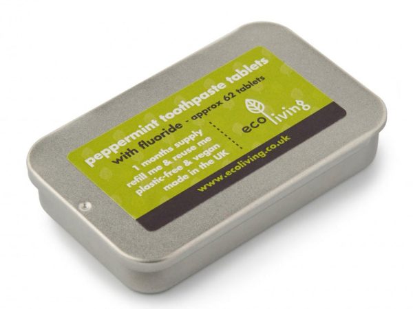 Ecoliving Peppermint Flavoured Fluoride Toothpaste Tablets - 1 Month Refillable Tin