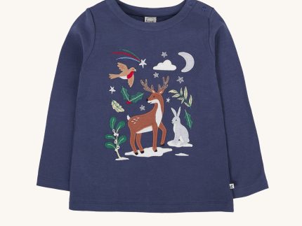 Frugi Anna Applique Top - Navy / Reindeer