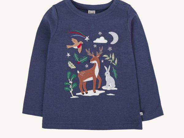 Frugi Anna Applique Top - Navy / Reindeer
