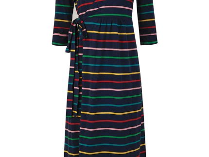 Frugi Adult Indigo Rainbow Stripe Rico Wrap Dress