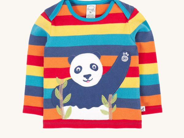 Frugi Bobby Applique Top - Rainbow Stripe / Panda