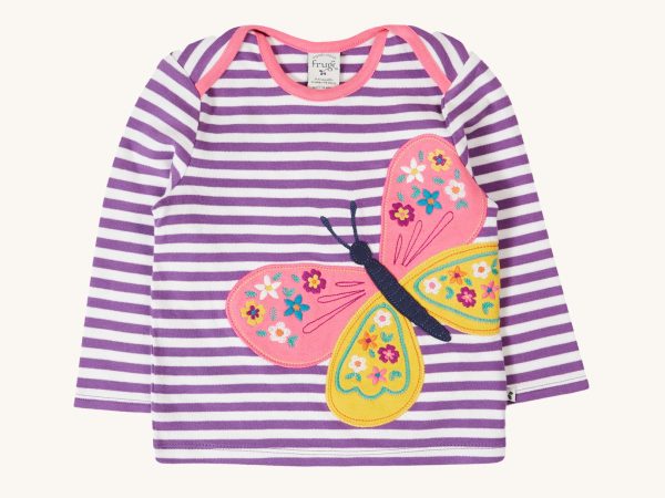 Frugi Bobby Applique Top - Violet Stripe / Butterfly
