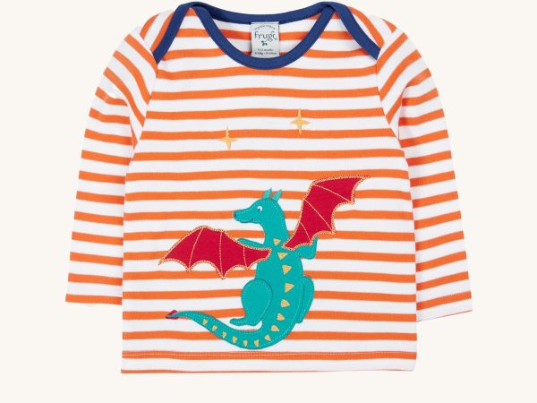 Frugi Bobby Applique Top - Salamander Stripe / Dragon
