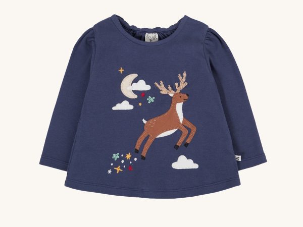 Frugi Caris Applique Top - Navy / Reindeer