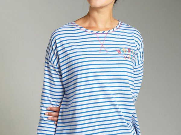 Frugi Cobalt Breton/Sleep Meg Maternity & Nursing PJ Top
