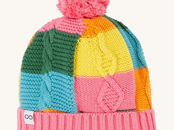 Frugi Cable Knit Bobble Hat - Rainbow Check