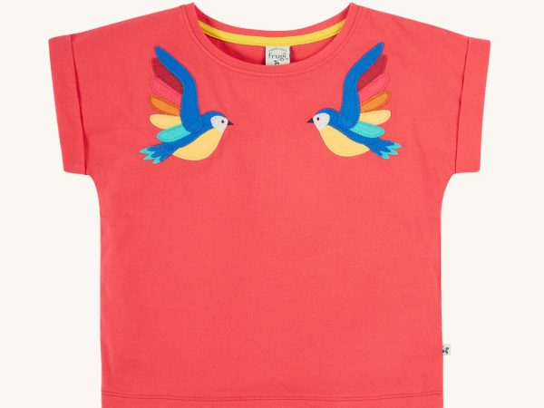 Frugi Daisy Applique T-Shirt - Watermelon / Parrots