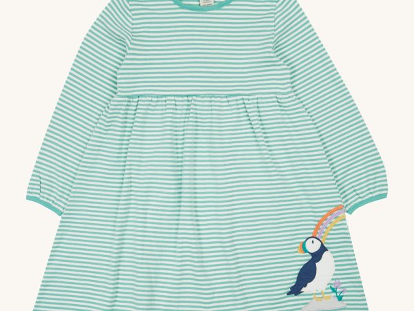 Frugi Dolcie Dress - Moss Stripe/Puffin Rainbow