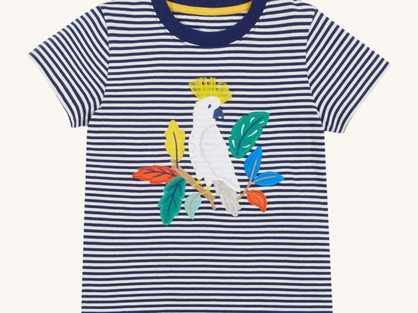 Frugi Elijah Applique T-Shirt - Navy Stripe / Cockatoo