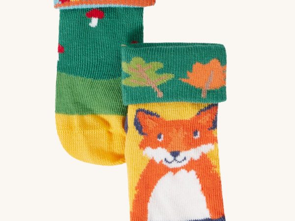 Frugi Fun Fold Over Socks 2 Pack - Woodland Pals