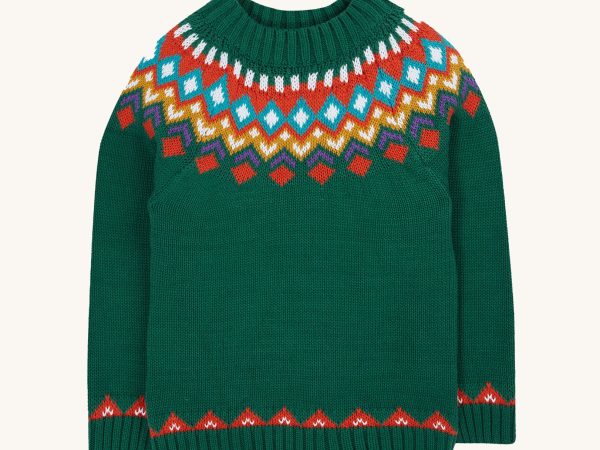 Frugi Fyfe Knitted Festive Jumper - Green / Fair Isle