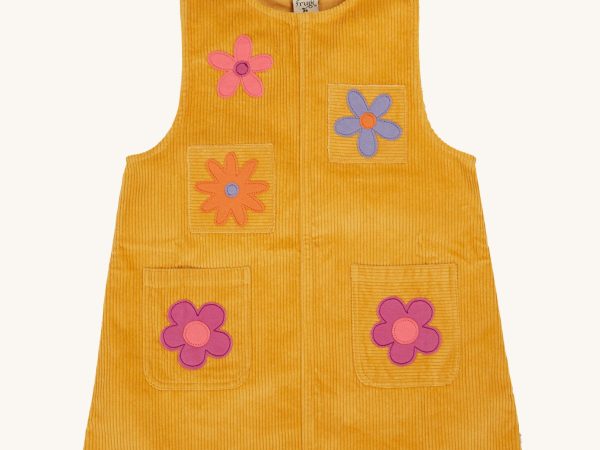 Frugi Ginny Corduroy Pinafore Dress - Gold / Flowers