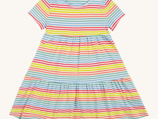 Frugi Lucy Dress - Cornflower Rainbow Stripe