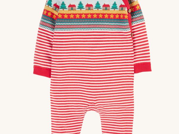 Frugi Lumi Knitted Romper - Fairisle Christmas Stripe