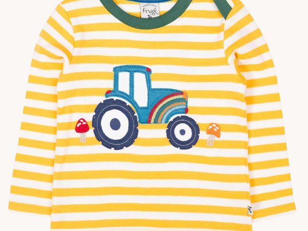 Frugi Orion Applique Top - Bee Stripe / Tractor