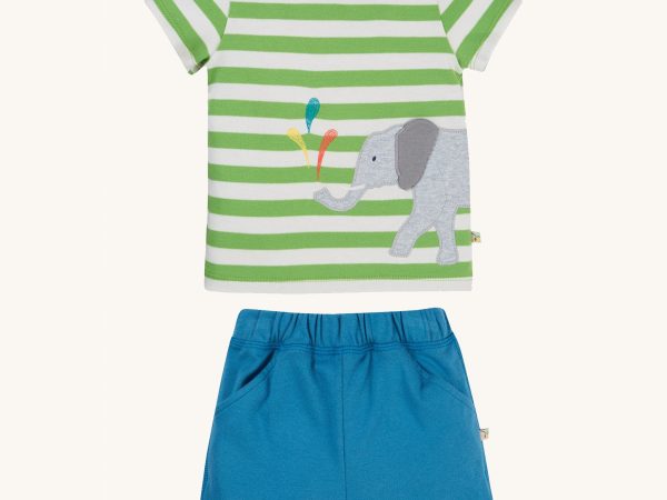 Frugi Organic Easy On Wrap Around Outfit - Kiwi Stripe / Elephant