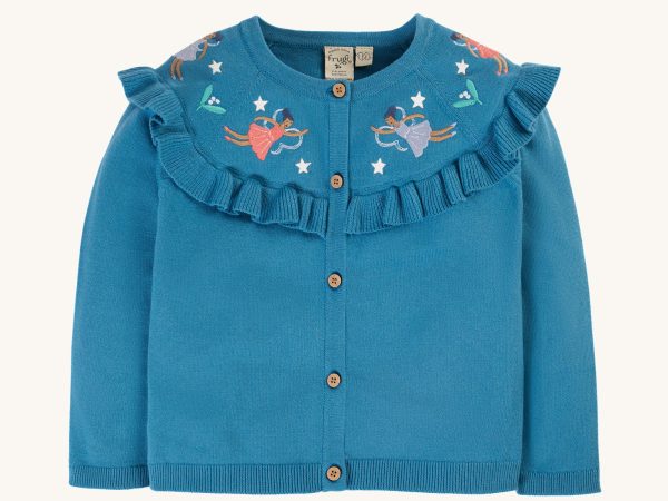 Frugi Romi Ruffle Cardigan - Deep Water/Fairies