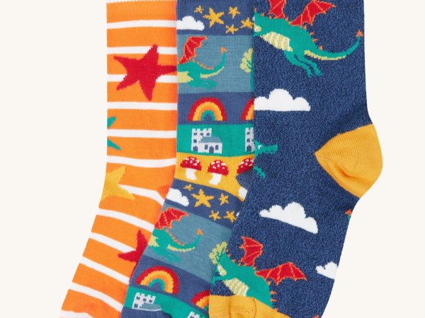 Frugi Rock My Socks 3 Pack - Dragon Skies