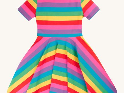 Frugi Sunshine Skater Dress - Foxglove Rainbow Stripe
