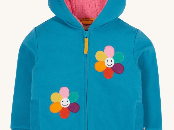 Frugi Ted Fleece Lined Hoodie - Boat Blue / Flowers