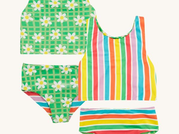 Frugi Tegan Reversible Tankini - Summer Stripe / Green Daisy