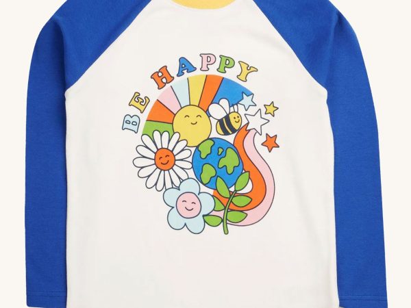 Frugi Tamar Raglan Top - White/Be Happy
