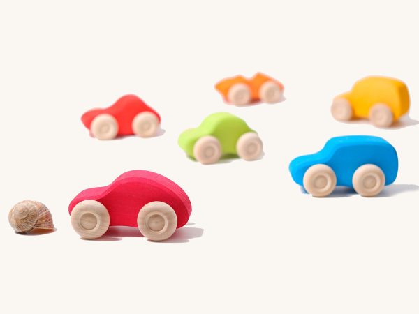 Grimm's 6 Coloured Wooden Cars
