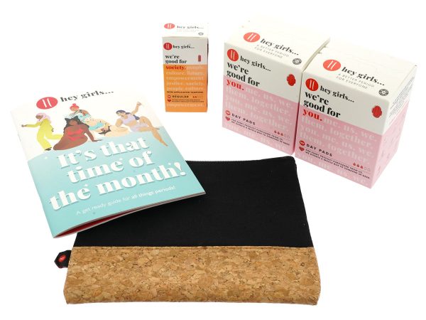 Hey Girls First Period Kit Pads & Tampons - Black Cork Bag