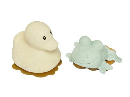 Hevea Squeeze 'n' Splash Bath Toys - Duck & Frog Sand/Sage