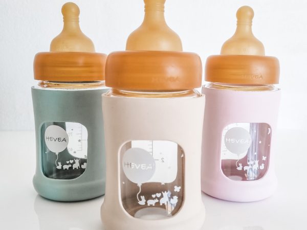 Hevea Wide Neck Glass Baby Bottle With Rubber Sleeve - 150ml