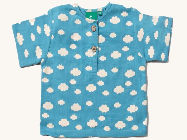 Little Green Radicals Loose Fit Henley Top - Blue Clouds