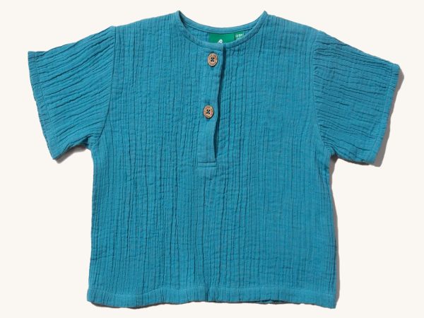 Little Green Radicals Muslin Henley Top - Horizon Blue