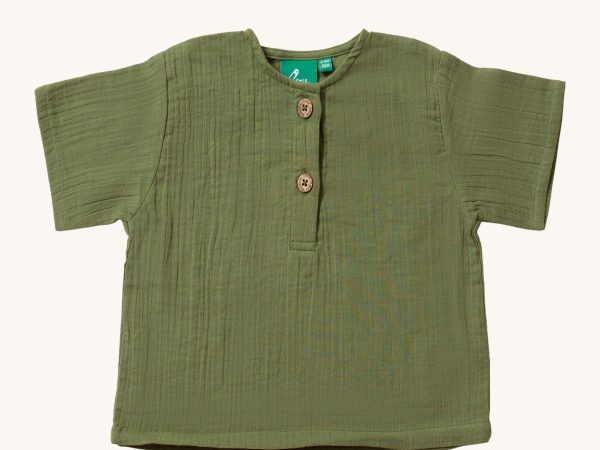 Little Green Radicals Muslin Henley Top - Chive Green