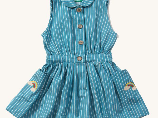 Little Green Radicals Pinafore Button Dress - Horizon Blue Striped