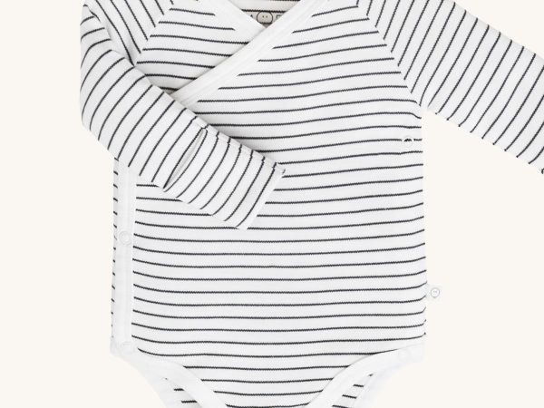 MORI Long Sleeve Kimono Bodysuit - Grey Stripe