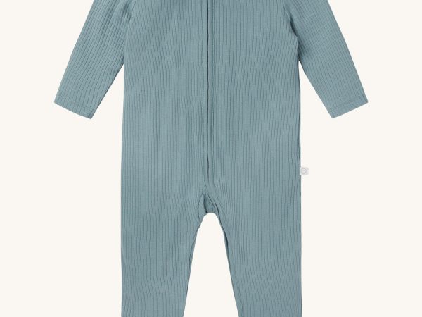 MORI Ribbed Two Way Zip Sleepsuit - Sky