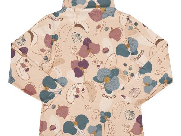Meyadey Tropical Orchid Rib Turtleneck Long Sleeve Top