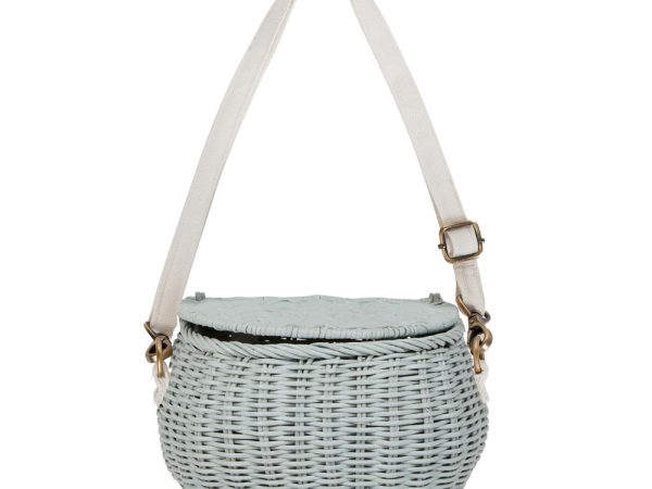 Olli Ella Mini Chari Rattan Bag - Vintage Blue