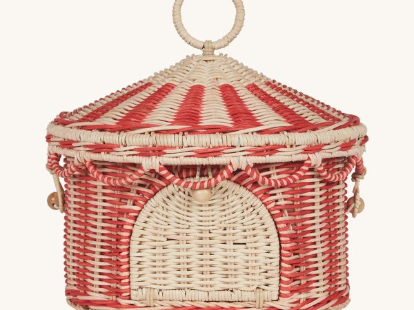 Olli Ella Rattan Circus Tent Basket - Red & Straw