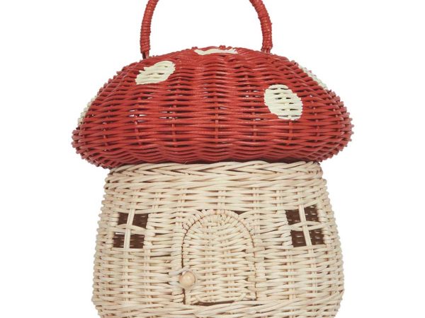 Olli Ella Rattan Mushroom Basket - Red