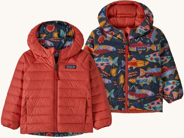 Patagonia Little Kids Reversible Down Sweater Hoody - Salmon Energy / Ink Black